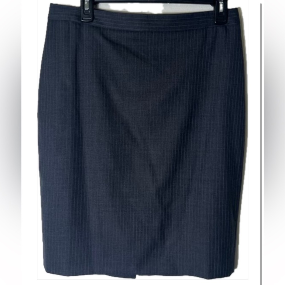 Wool J. Crew Pinstripe Charcoal Lightweight Midi Column Work & Play Skirt